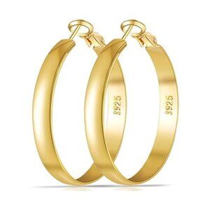 Gold Hoop Earrings for Women Large 14K Plated Sterling Silver Hypoallergenic